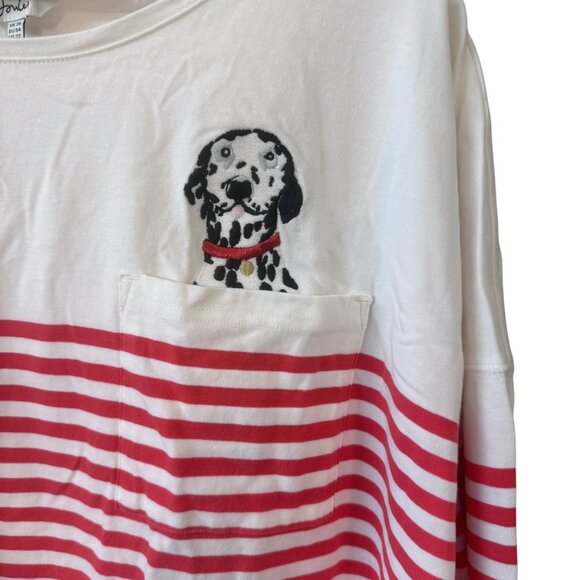 Joules Marina Red Striped Dalmation Dog Embroidered Cotton Top Women's size 22 - Picture 4 of 10